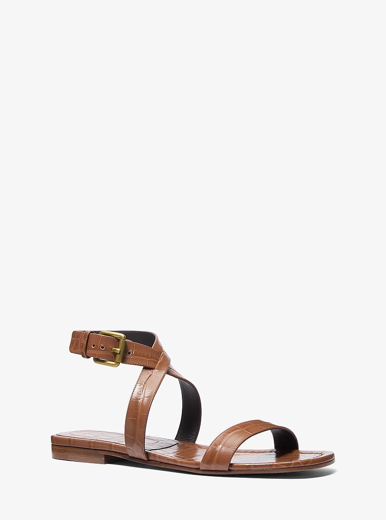 Bridgette Crocodile Embossed Leather Sandal in SADDLE | Michael Kors