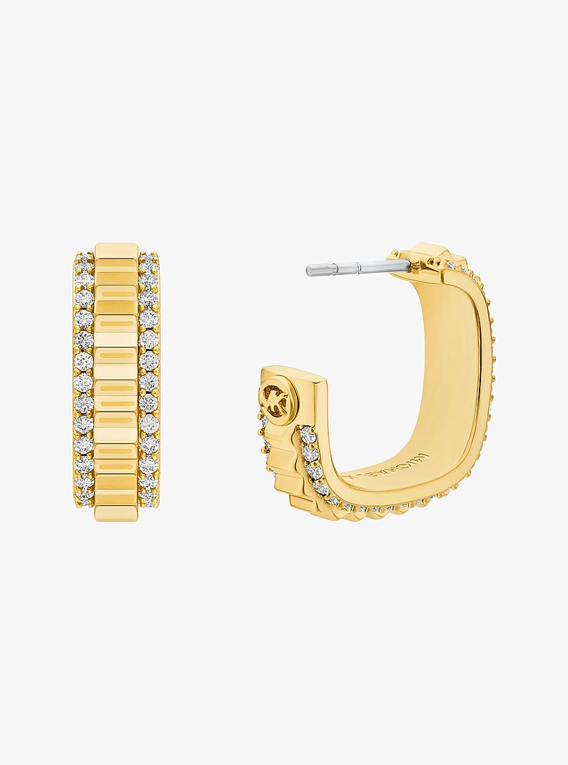 Orecchini a cerchio piccoli in ottone dorato con pav&eacute; in ORO | Michael Kors