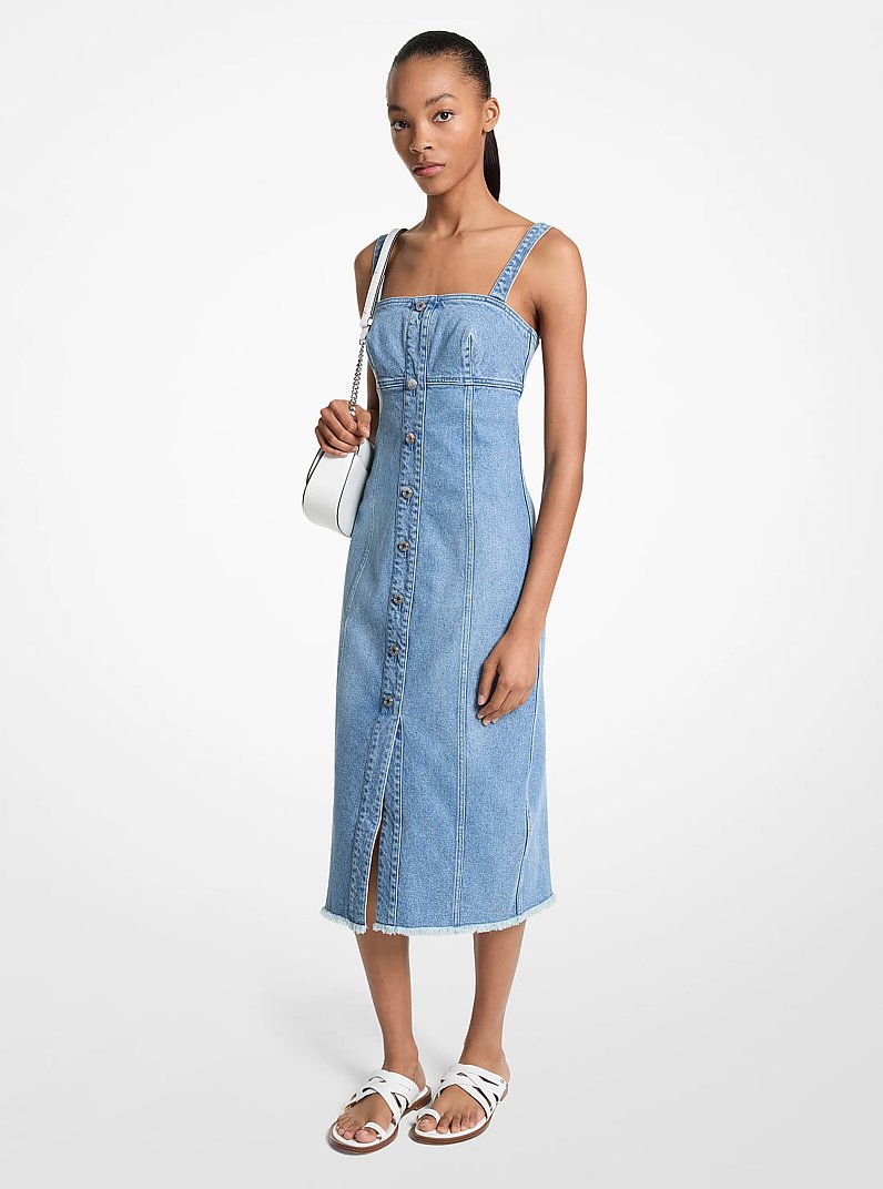 Frayed Denim Midi Dress in ANGEL BLUE WASH | Michael Kors