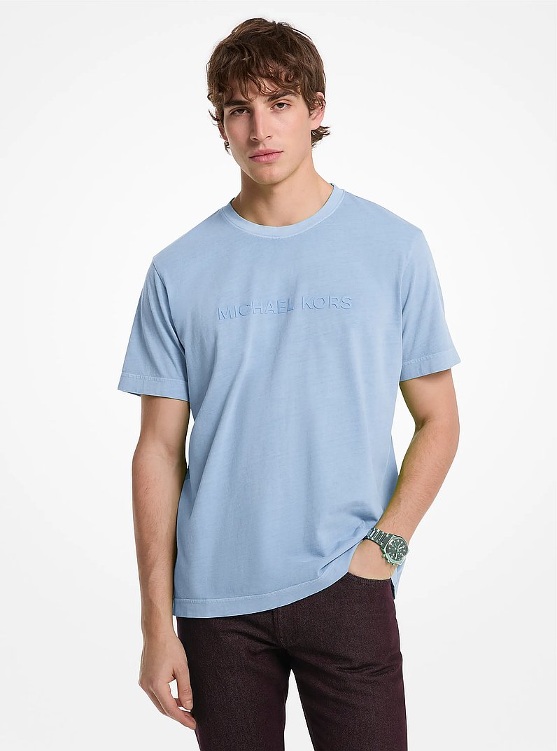 Logo Embossed Cotton T-Shirt in LIGHT SKY | Michael Kors