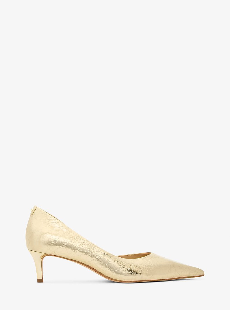 Elyse Crackled Metallic Leather Kitten Pump in PALE GOLD | Michael Kors