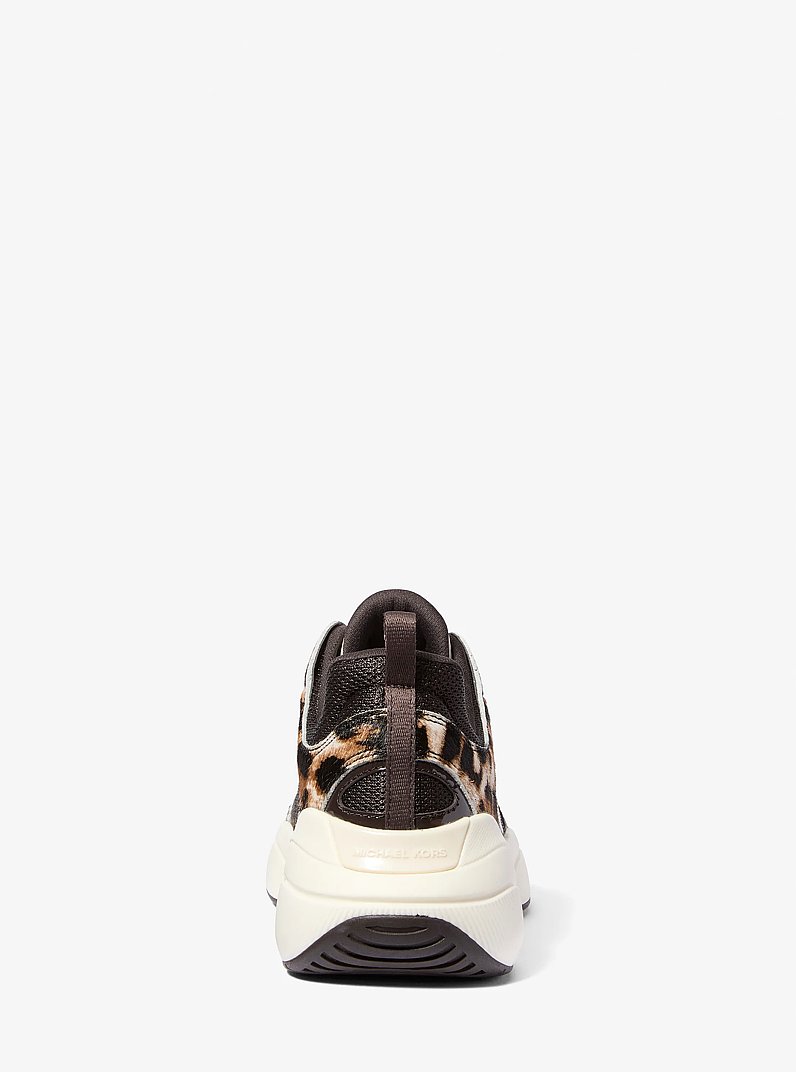 Bowie Leopard-Print Calf Hair and Mesh Trainer in DK CAMEL MLT | Michael Kors