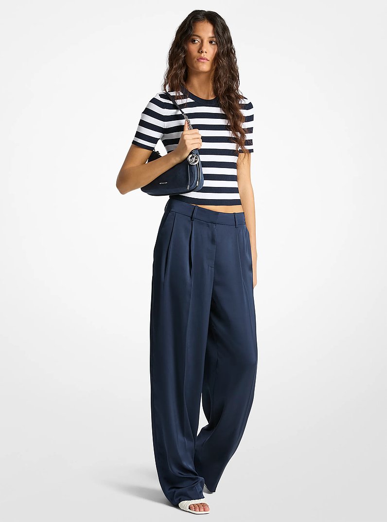 Pantalon &agrave; jambe large en satin drap&eacute; in MIDNIGHTBLUE | Michael Kors