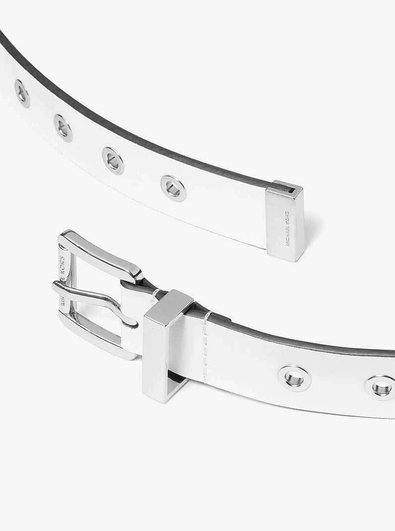 Grommeted Leather Belt in OPTIC WHITE | Michael Kors
