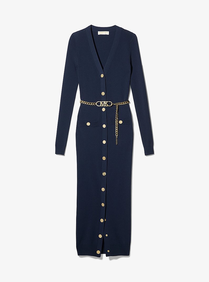Stretch Viscose Belted Midi Dress in MIDNIGHTBLUE | Michael Kors