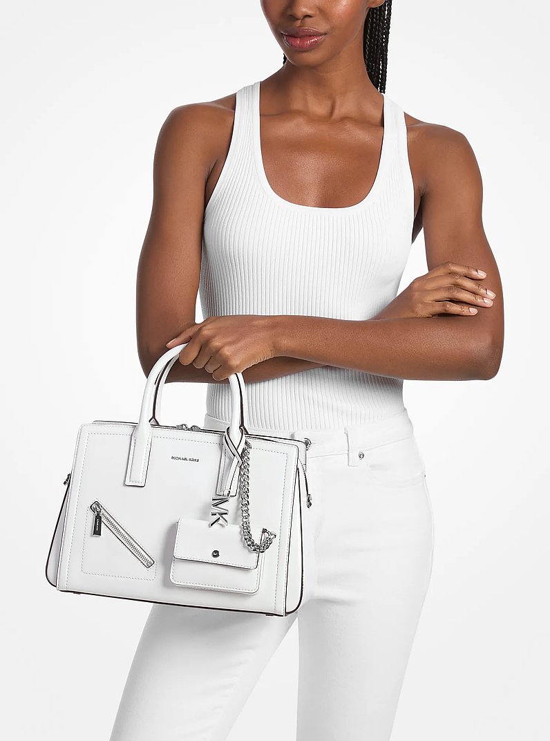 Laila Medium Leather Satchel with Card Case in OPTIC WHITE | Michael Kors