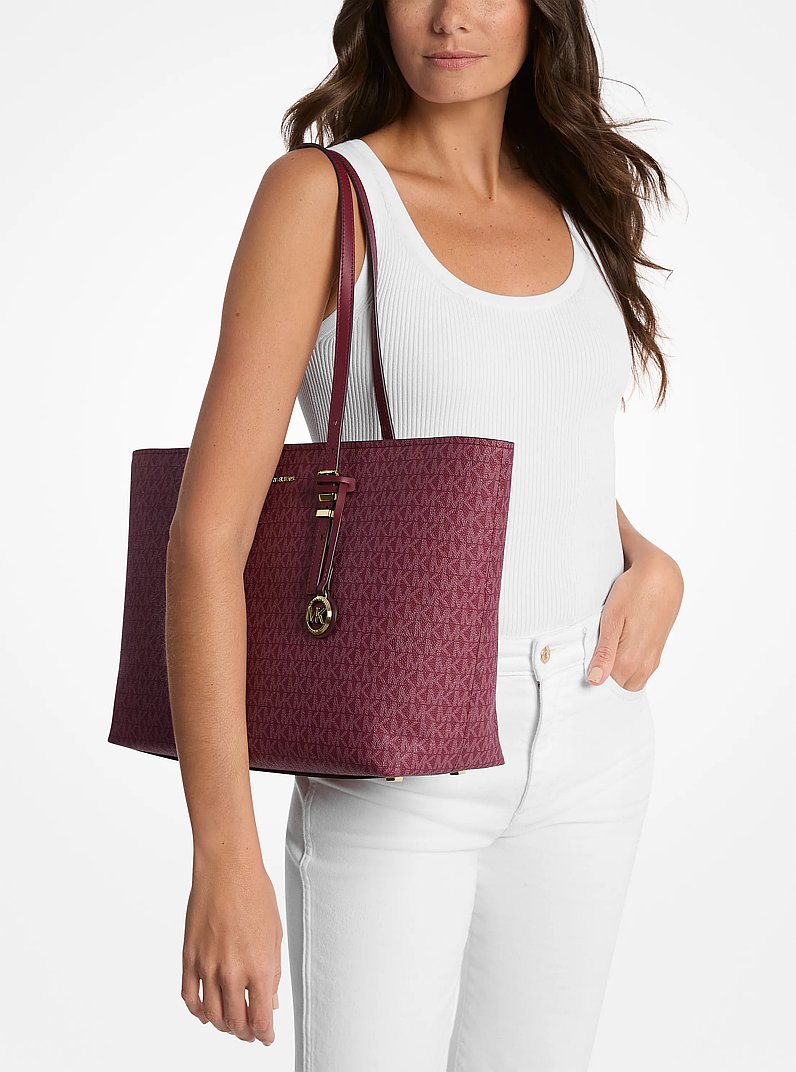 Quinn Large Signature Logo and Leather Tote Bag in MULBERRY | Michael Kors