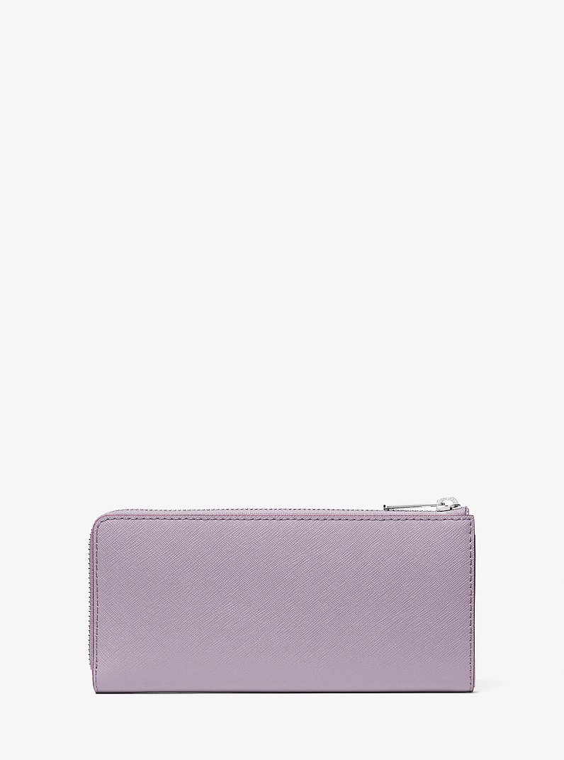 Jet Set Travel Large Saffiano Leather Quarter-Zip Wallet in LT QUARTZ | Michael Kors