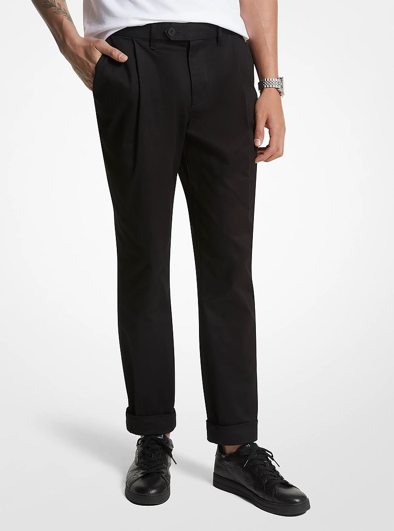 Stretch Cotton Cuffed Pants in BLACK | Michael Kors