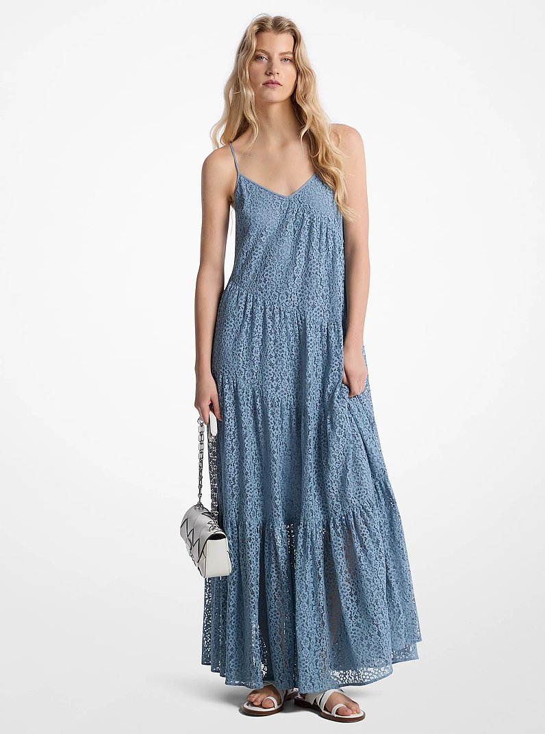 Vestido lencero de encaje floral con capas in CHAMBRAY | Michael Kors
