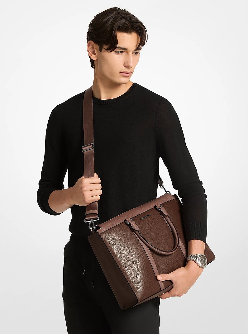 Cooper Pebbled Leather and Signature Logo Briefcase in NUTMEG | Michael Kors