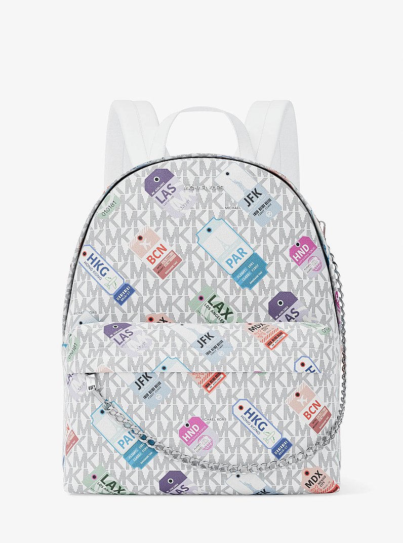 Slater Medium Printed Signature Logo Backpack in OPTIC WHITE