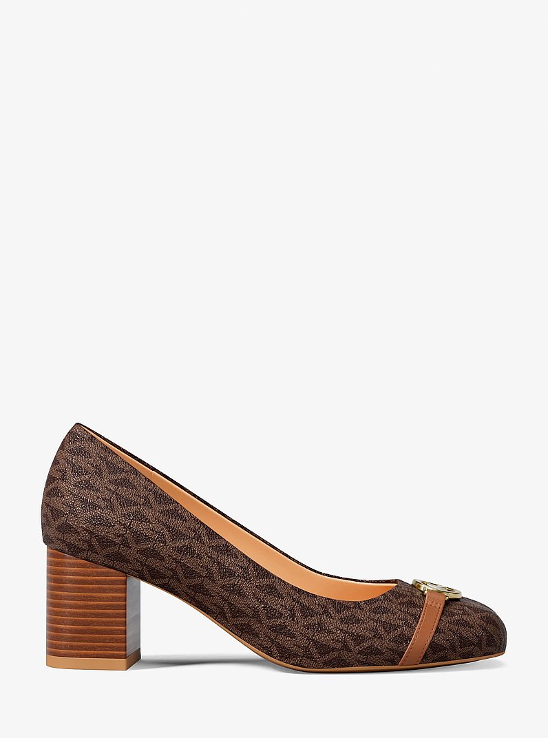 Dori Signature Logo Block Heel Pump in BROWN MULTI | Michael Kors