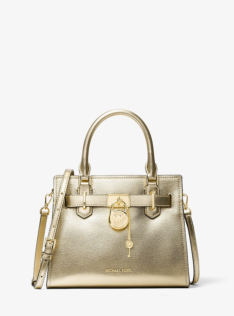Hamilton Small Metallic Leather Satchel in PALE GOLD | Michael Kors