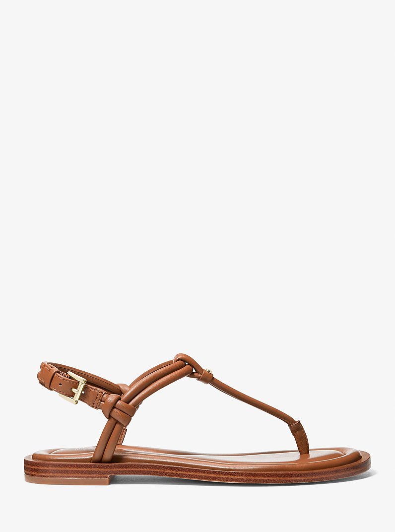 Astra Leather T-Strap Sandal in LUGGAGE | Michael Kors