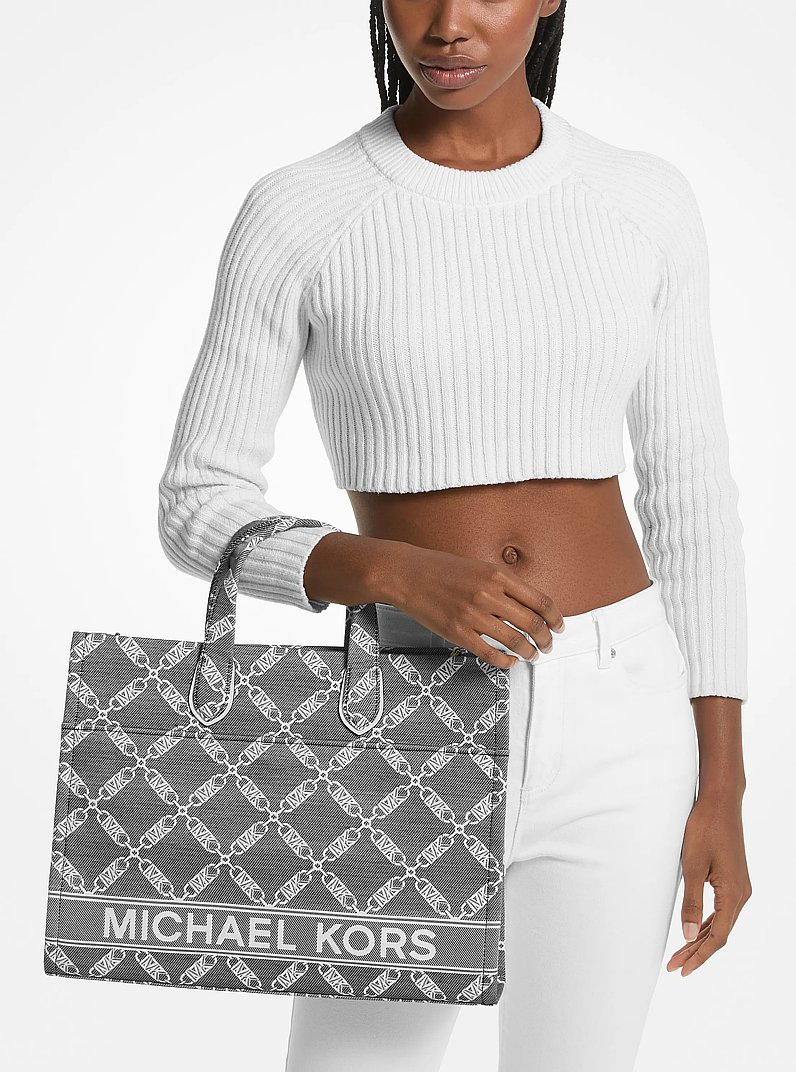 Gigi Large Empire Logo Jacquard Tote Bag in BLACK/WHITE | Michael Kors