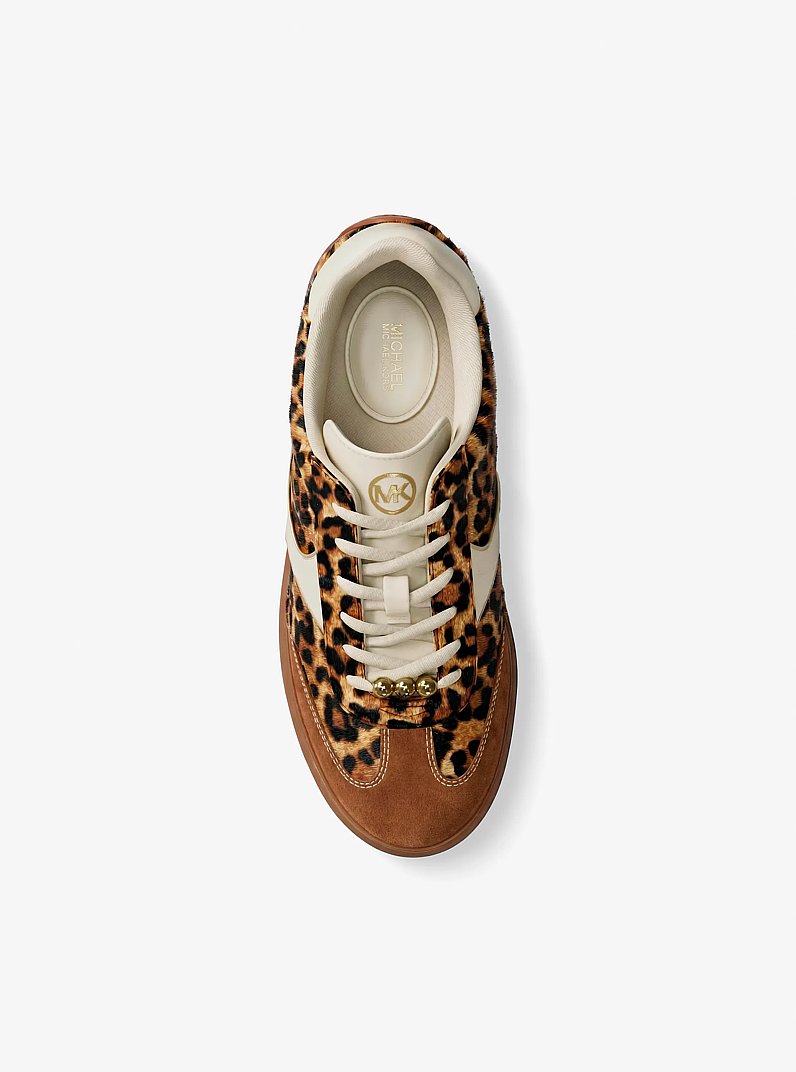 Benny Leopard Print Calf Hair Sneaker in DK CAMEL MLT | Michael Kors