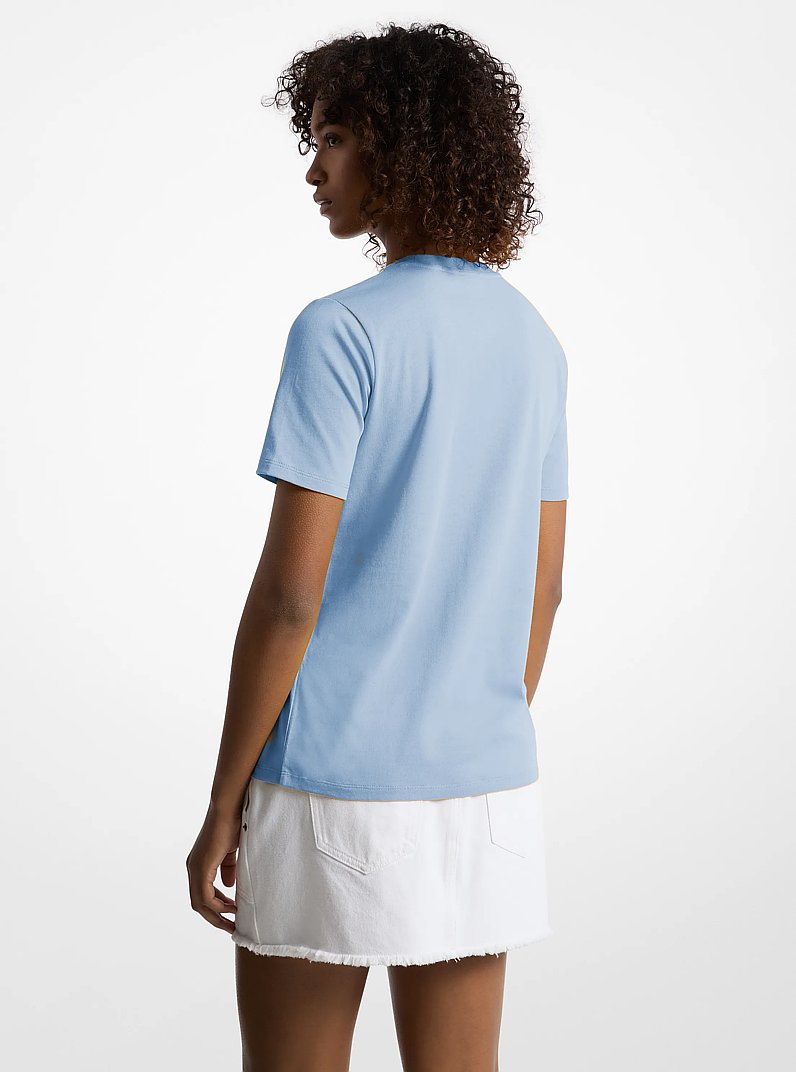 Studded Logo Charm Organic Cotton Jersey T-Shirt in SHOREBLUE | Michael Kors