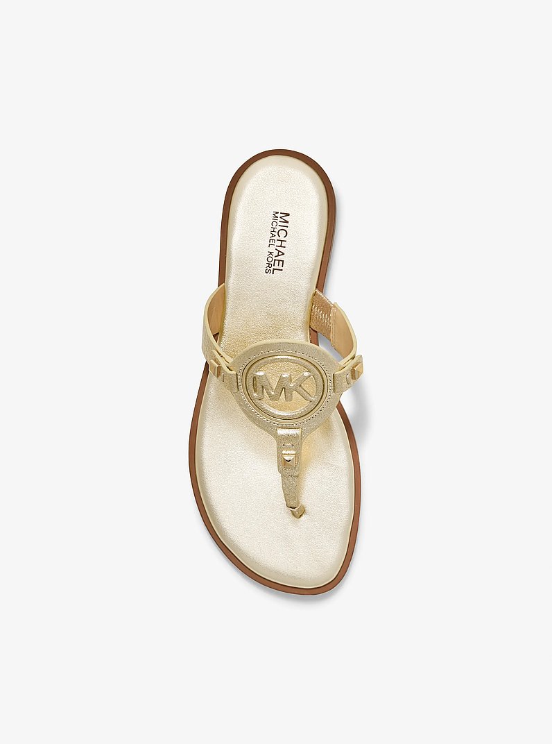 Aubrey Cutout Metallic Leather T-Strap Sandal in PALE GOLD | Michael Kors