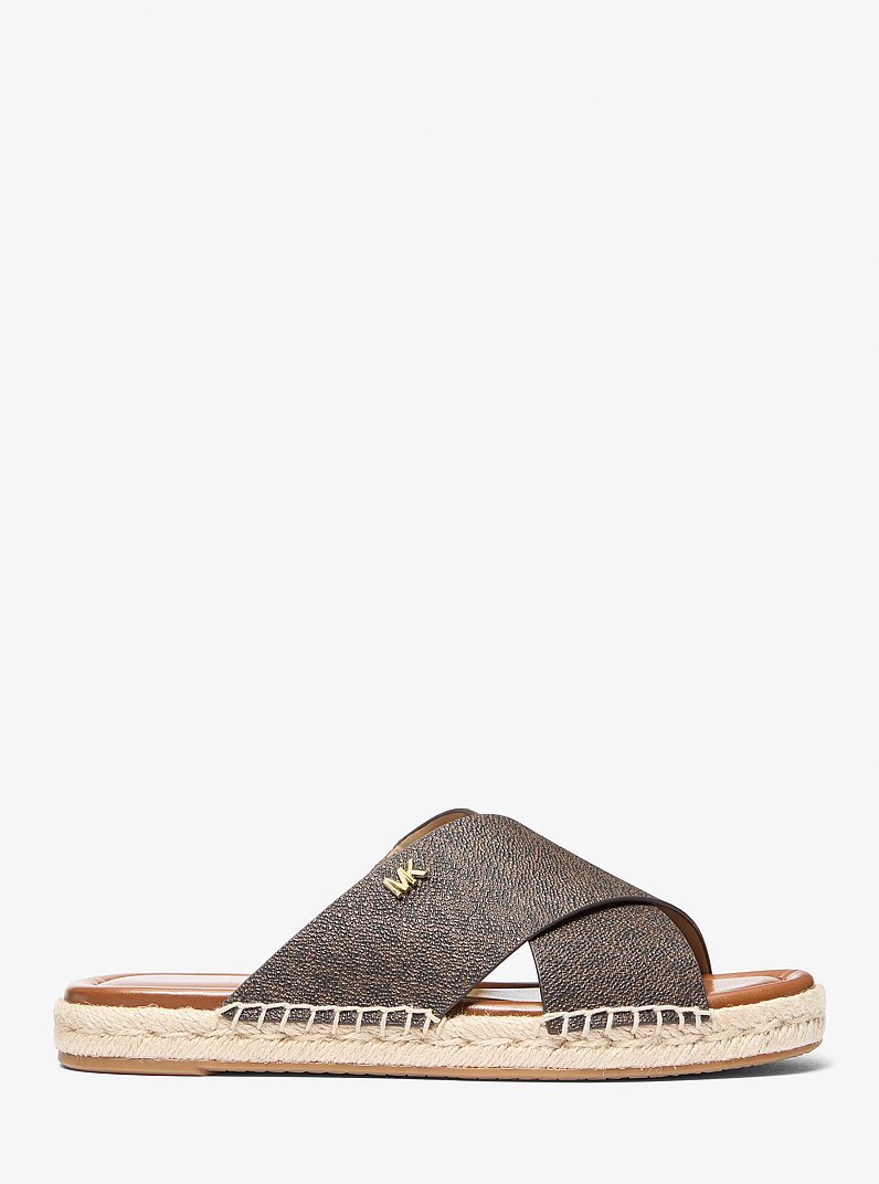 Kenzie Signature Logo Sandal in BROWN | Michael Kors