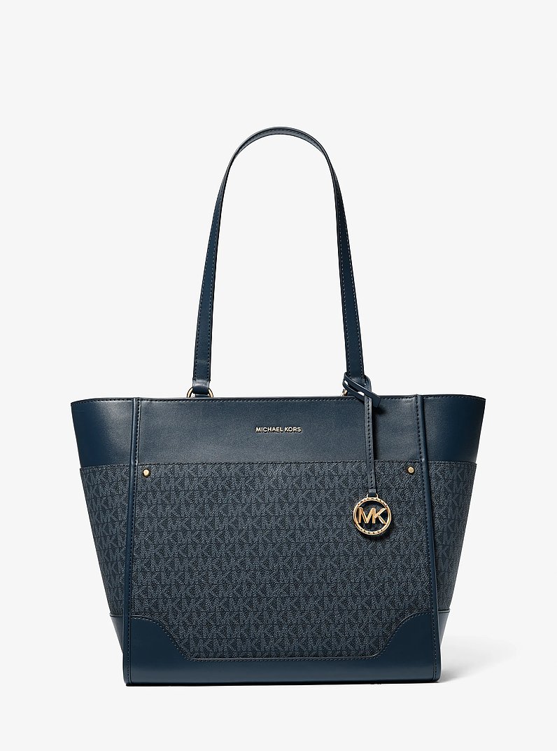 Harrison Large Logo Tote Bag in ADMRL/PLBLUE | Michael Kors