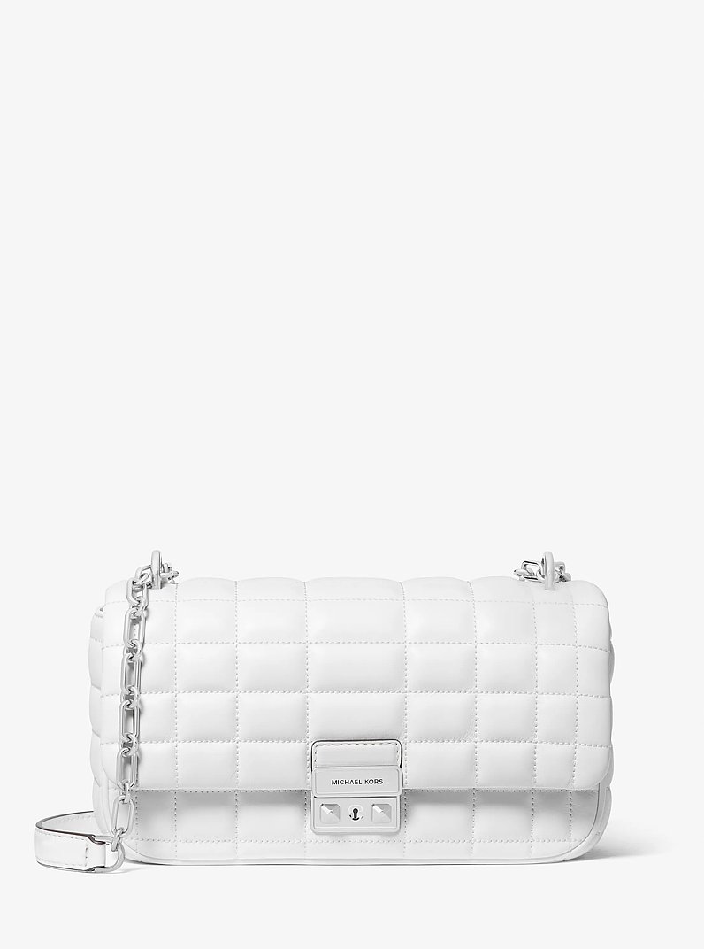 Schultertasche Tribeca Large aus abgestepptem Leder in OPTIC WHITE | Michael Kors