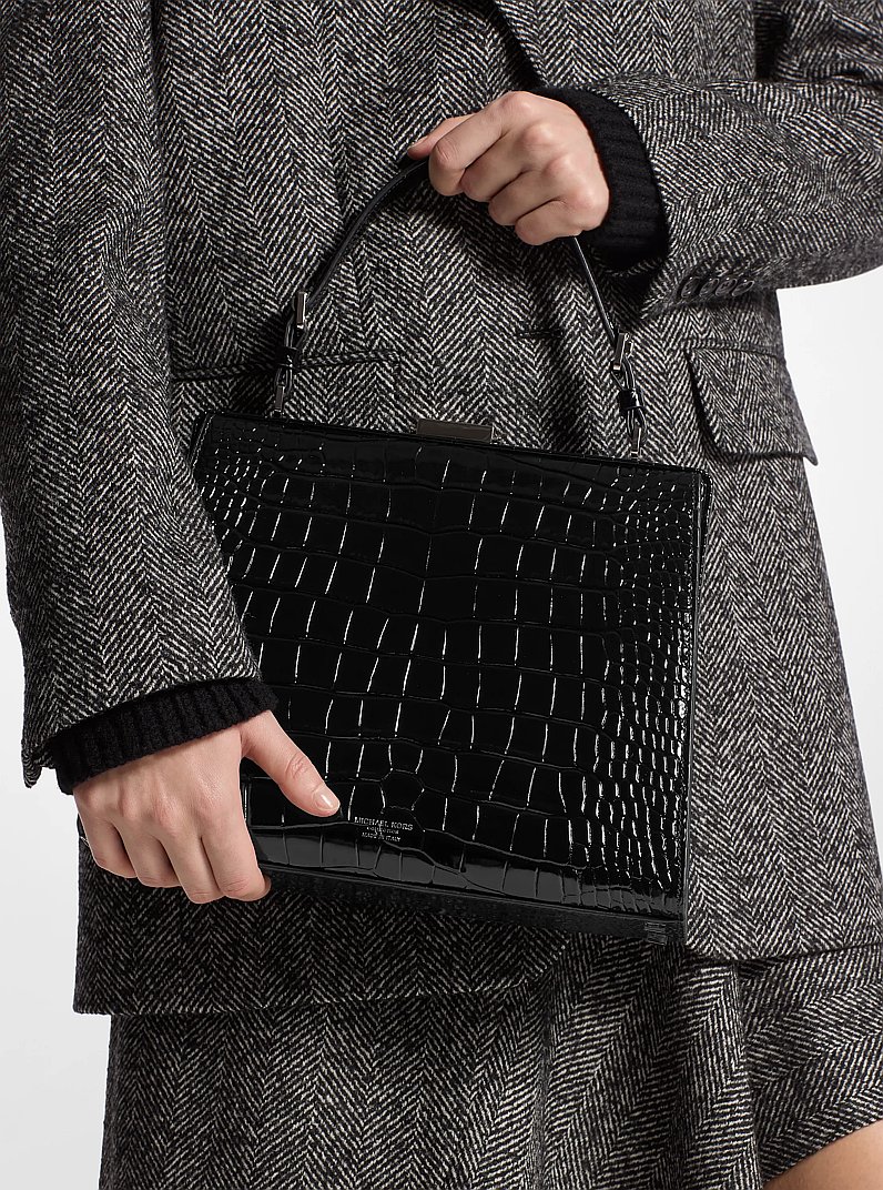 Bolso satchel Simone de piel con motivo de cocodrilo en relieve in NEGRO | Michael Kors