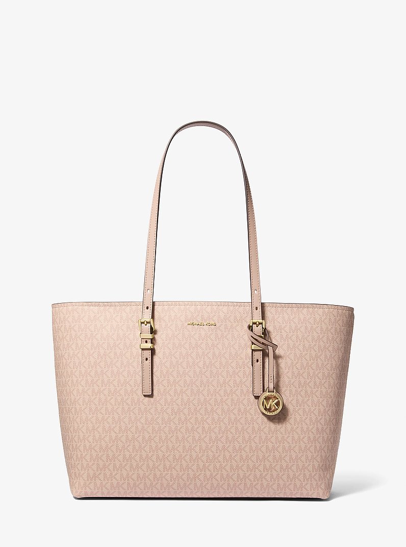 Quinn Large Signature Logo and Leather Tote Bag in BALLET | Michael Kors