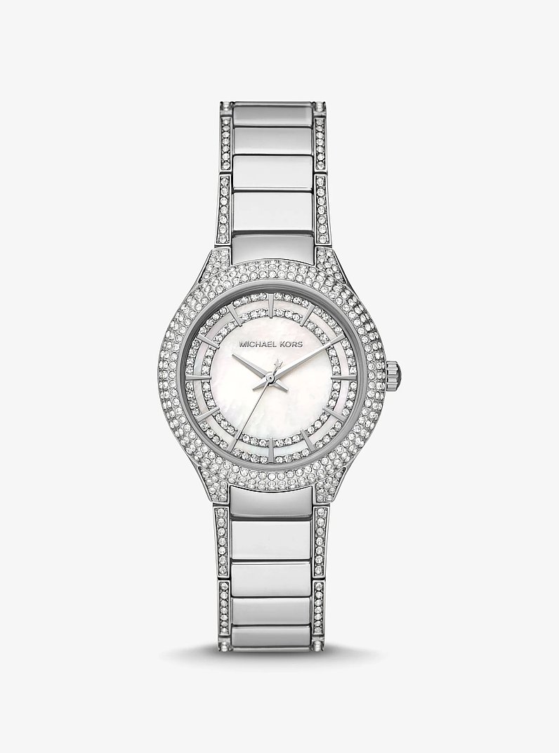 Mini Sylvia Pav&eacute; Silver-Tone Watch in SILVER | Michael Kors