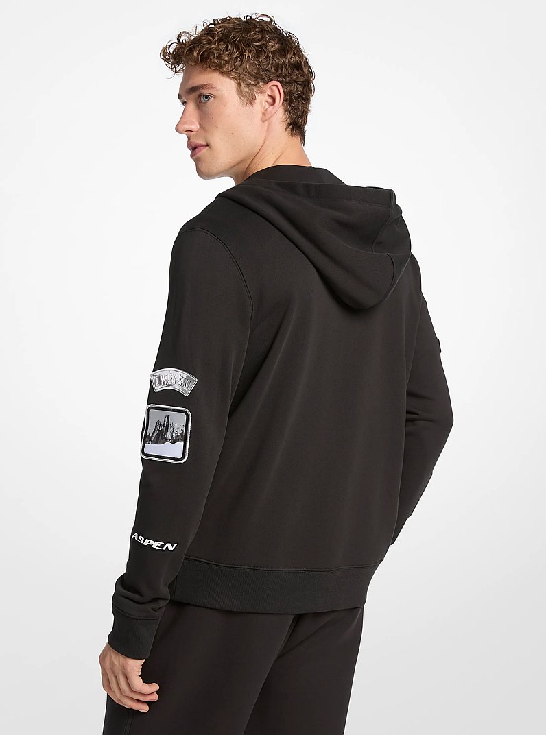Embellished Cotton Zip-Up Hoodie in BLACK | Michael Kors