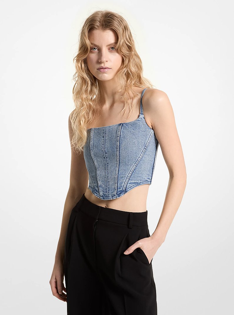Stretch Denim Bustier Top in BLUE VINTAGE WASH | Michael Kors