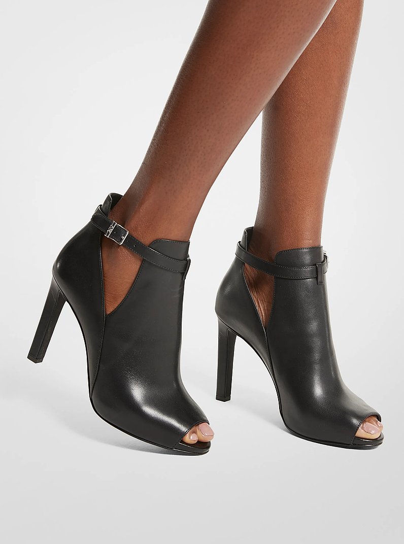 Lawson Leather Open-Toe Ankle Boot in BLACK | Michael Kors