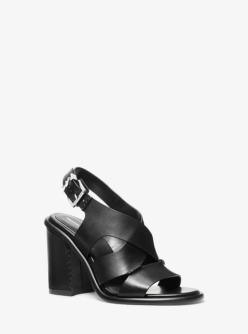 Raven Leather Block Heel Sandal in BLACK | Michael Kors