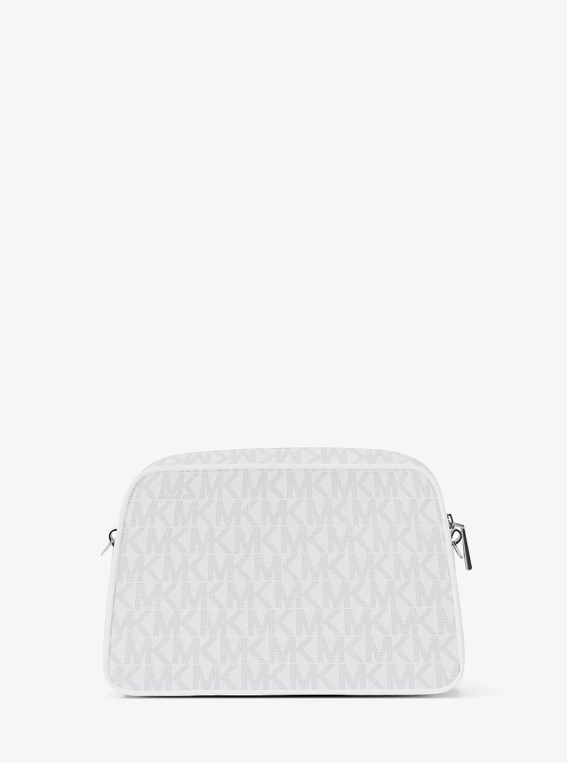 Camera bag a tracolla Jet Set piccola con logo in BIANCO OTTICO/ALLUMINIO | Michael Kors