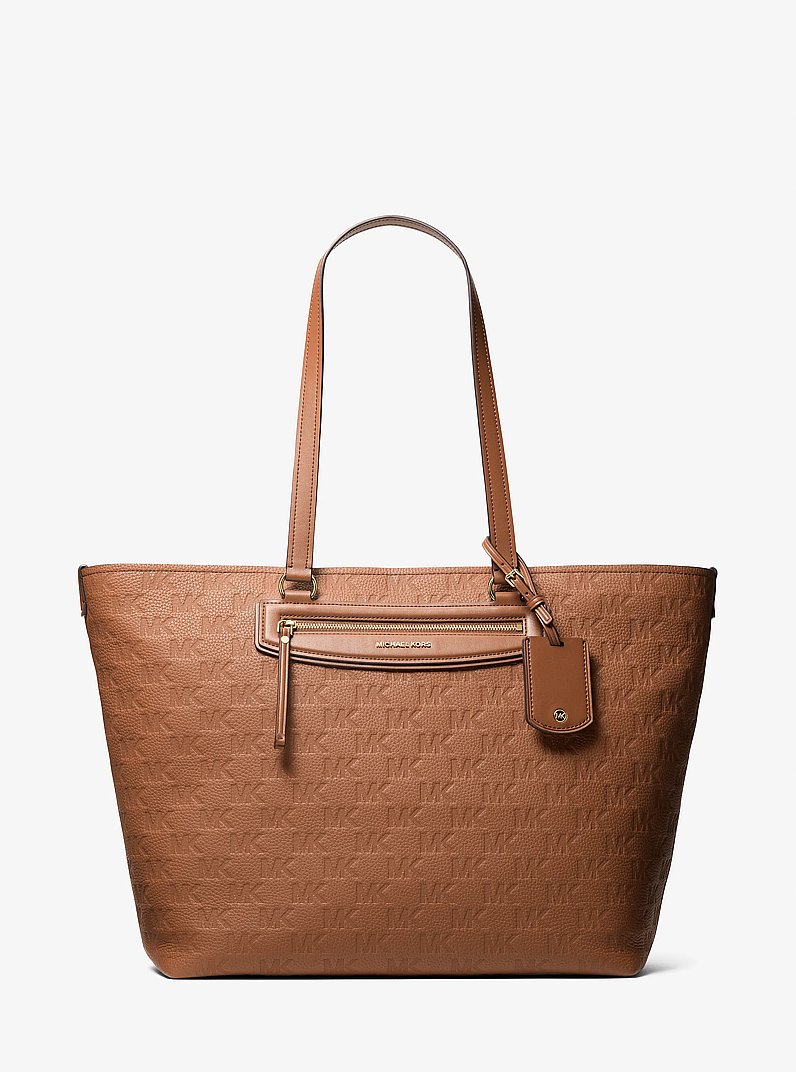 Jet Set Travel Extra-Large Logo Embossed Leather Tote Bag in LUGGAGE | Michael Kors