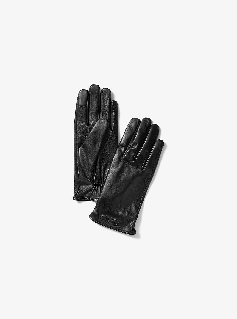 2-in-1 Leather and Faux Fur Gloves in BLACK | Michael Kors