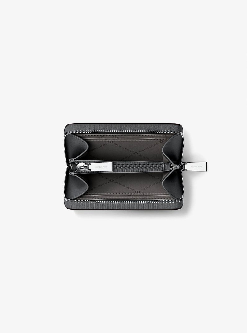 Porta carte di credito zip-around Jet Set piccolo in pelle martellata in GRIGIO PIETRA | Michael Kors
