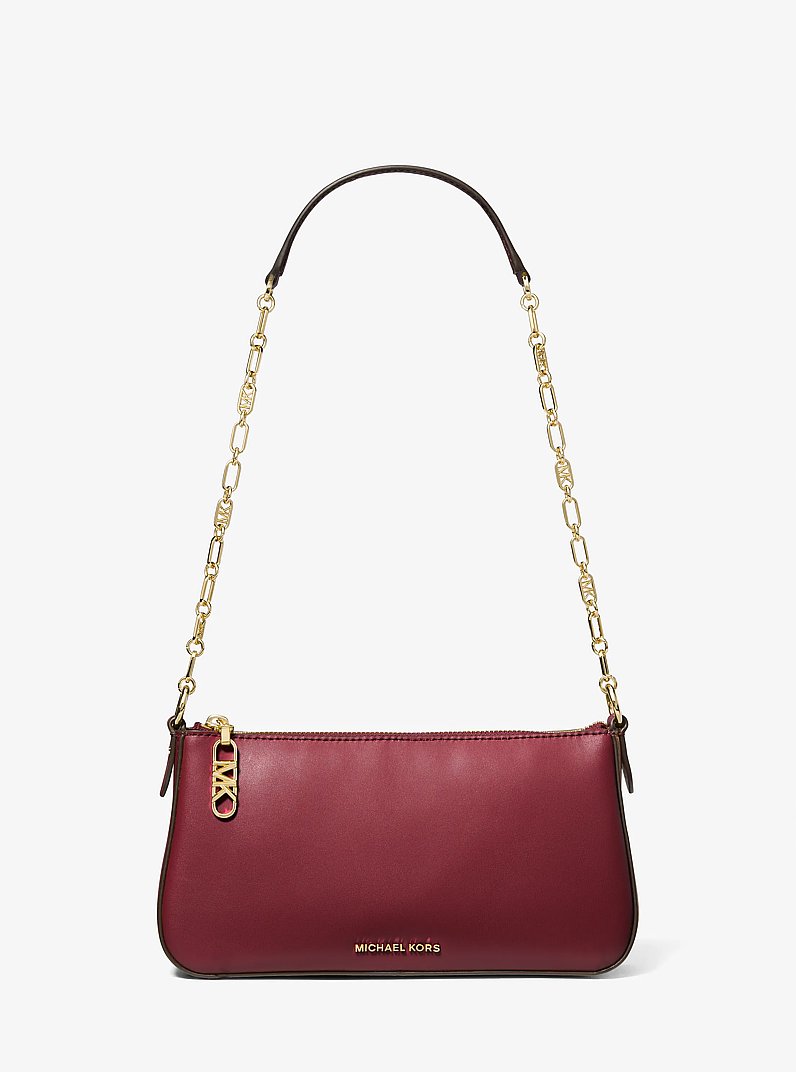 Empire Medium Leather Chain-Link Pochette in DEEP RED | Michael Kors