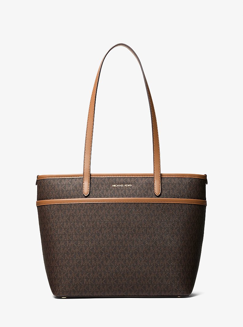 Marlowe Medium Signature Logo Pocket Tote Bag in BRN/ACORN | Michael Kors