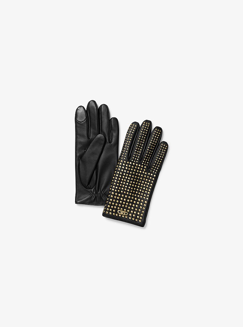 Studded Leather Gloves in BLACK | Michael Kors