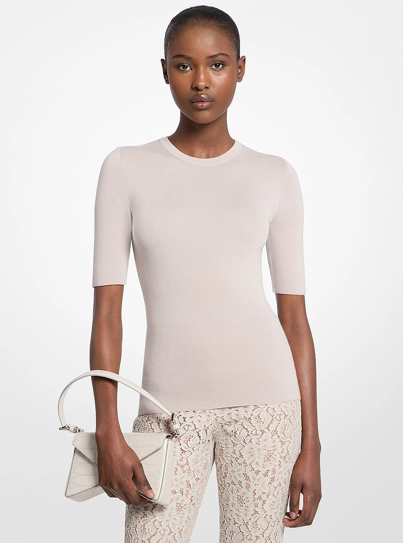 Manhatta Medium Crocodile Embossed Leather Bag in OYSTER | Michael Kors