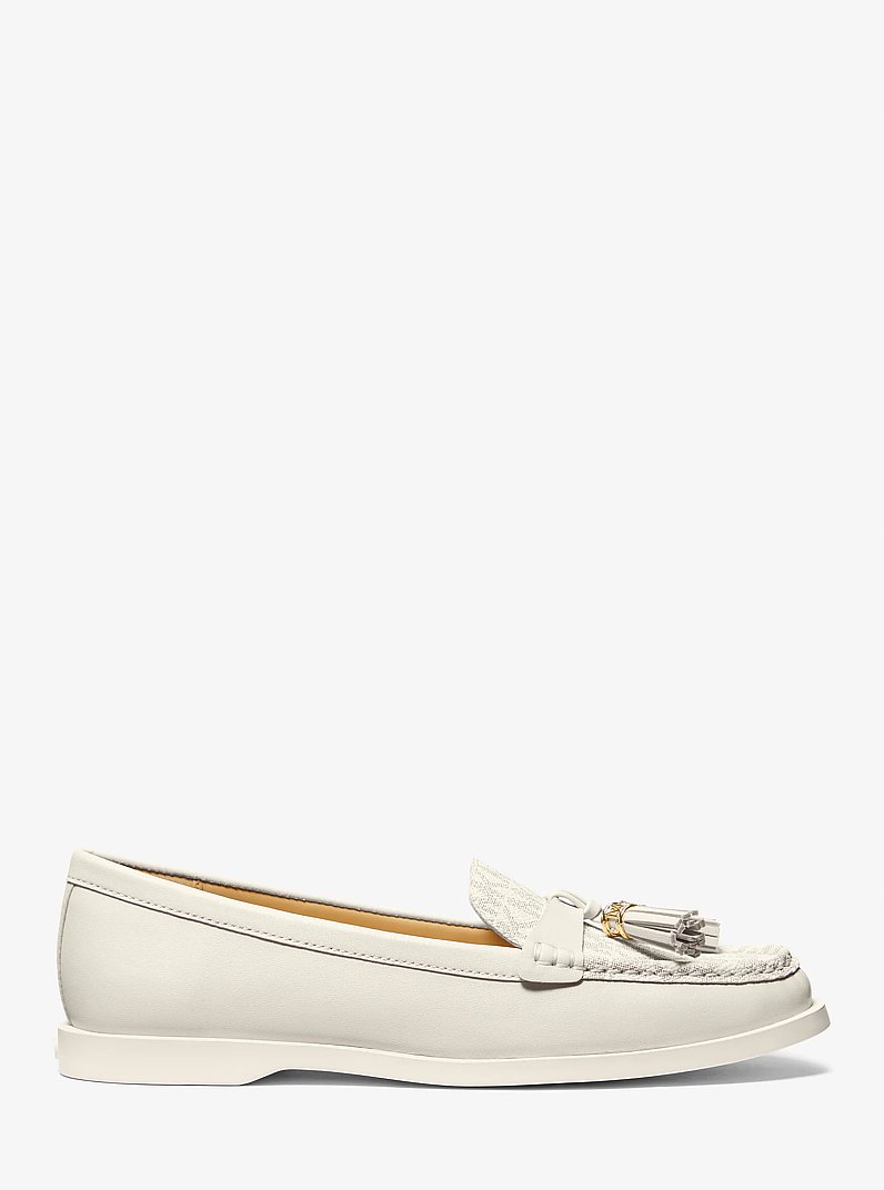 Kiernan Leather and Signature Logo Loafer in LT CREAM | Michael Kors