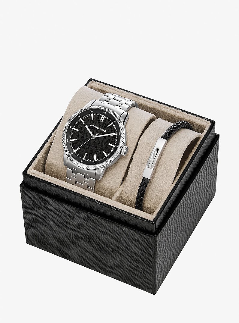 &Uuml;bergro&szlig;e Armbanduhr Wolfe im Silberton und Armband im Set in SILBERTON | Michael Kors