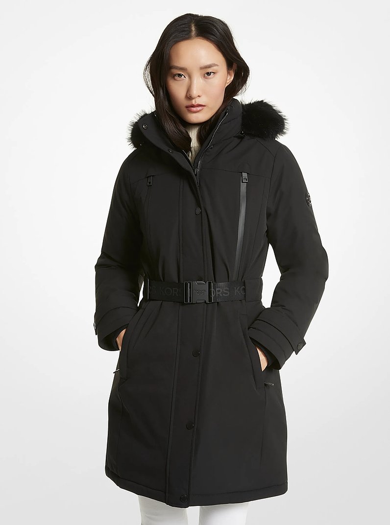 Geacă parka cu curea și ornament din blană artificială in NEGRU | Michael Kors