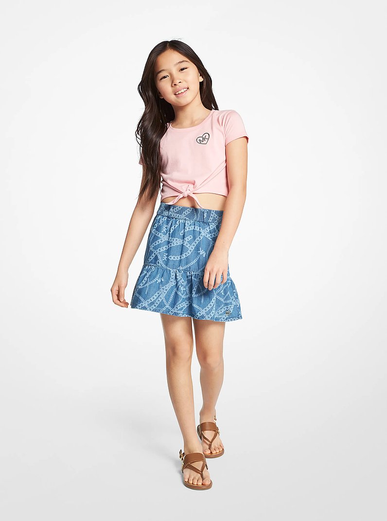 Chain-Link Logo Print Chambray Skirt in CHAMBRAY | Michael Kors