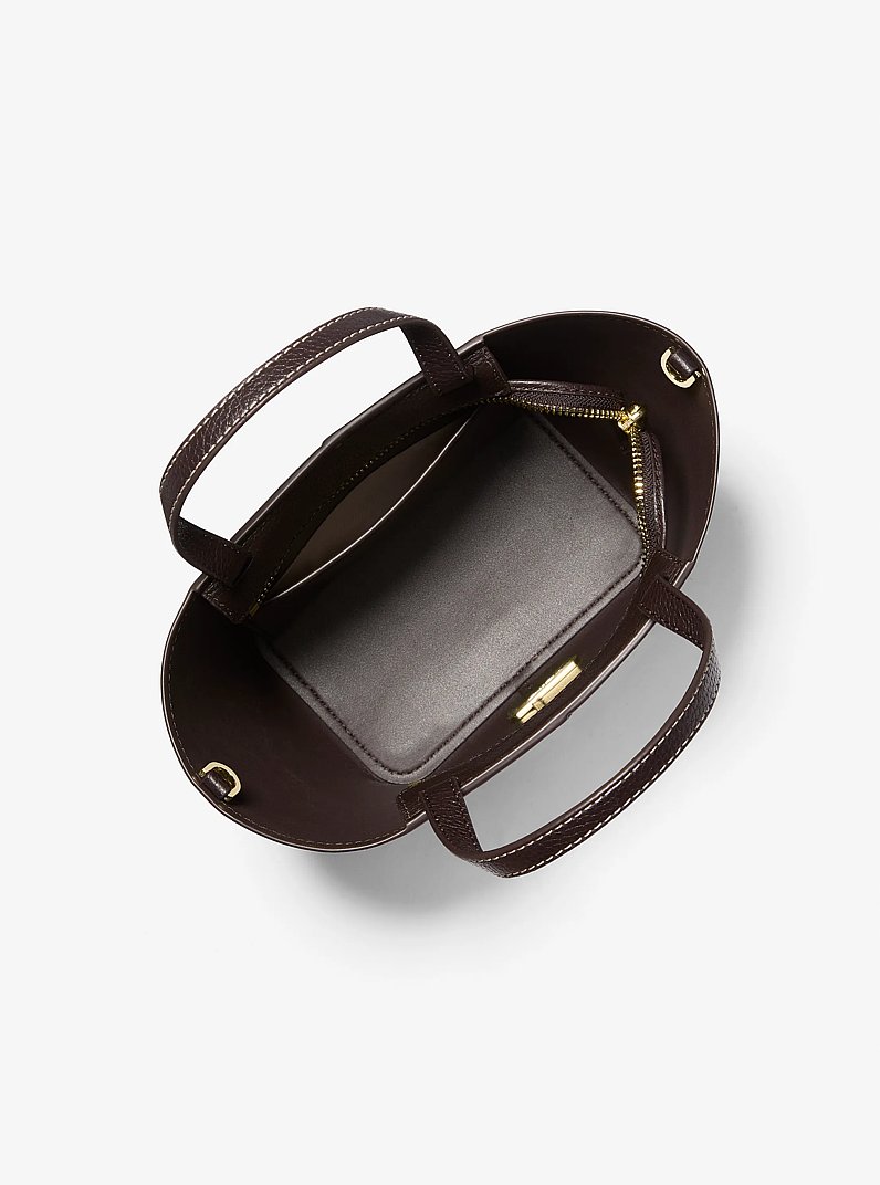 Flora Medium Signature Logo and Pebbled Leather Crossbody Bag in BROWN | Michael Kors