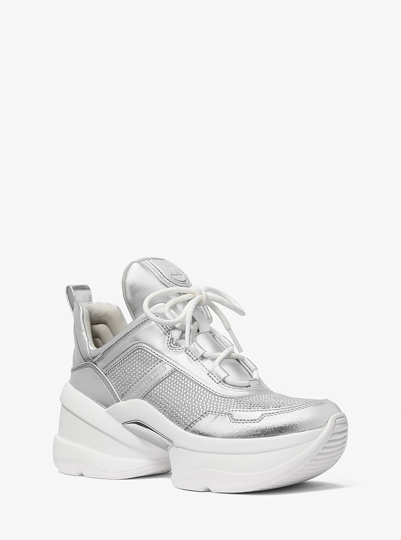 Olympia Crystal Embellished Trainer in SILVER | Michael Kors