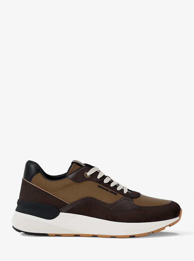 Trevor Leather and Corded Twill Trainer in CHOCOLATE COMBO | Michael Kors
