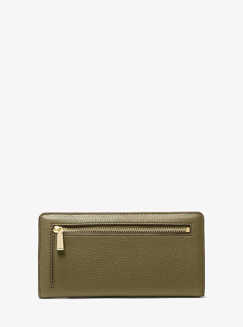 Bryant Large Pebbled Leather Snap-Front Wallet in SAFARI GREEN | Michael Kors