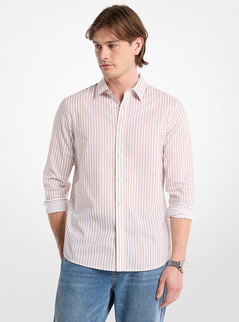 Striped Cotton Blend Shirt in LIGHT SAND | Michael Kors